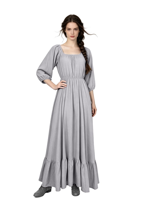 Victorian Dress with Ruffle Hem - Irish Chemise Costume Fairy Maxi Dress for Women Ren Faire Medieval Cosplay & Casual Wear(Gray-XL)