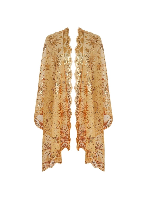 Women's 1920s Vintage Mesh Sequin Shawl Wrap, Elegant Evening Scarf for Wedding, Prom, Formal Party & Special Occasions