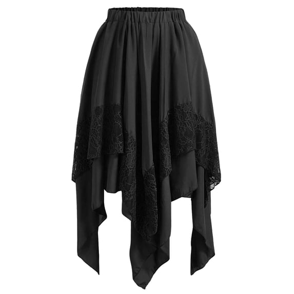 L'VOW Women's Asymmetrical Y2K Fairy Skirt Renaissance Flowy Lace Layered Midi Skirts Cottagecore Viking