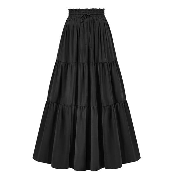 L'VOW Women's High Waist Tiered Flowy Maxi Skirt Renaissance Boho A-Line Long Skirt