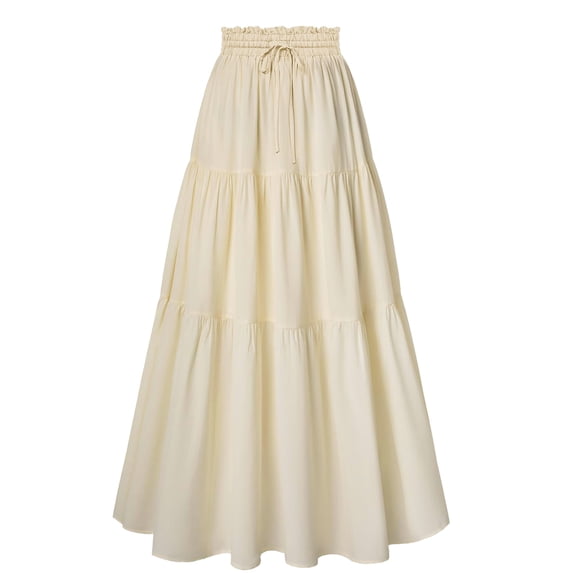 L'VOW Women's High Waist Tiered Flowy Maxi Skirt Renaissance Boho A-Line Long Skirt