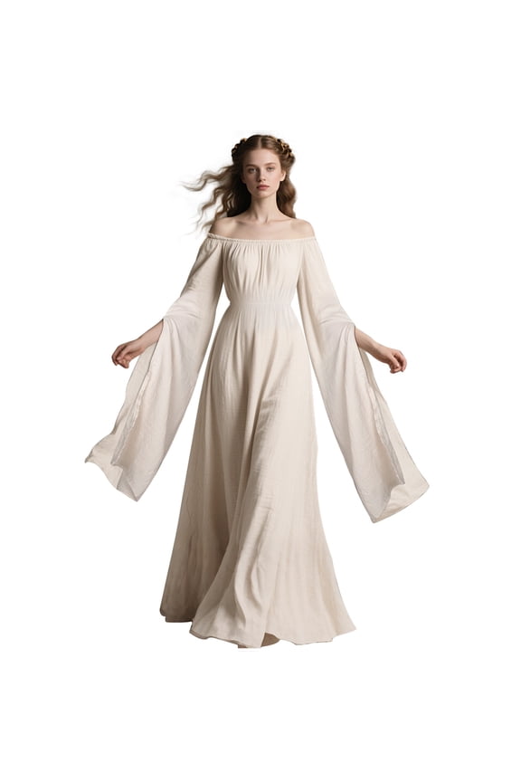 Women's Renaissance Medieval Dresses Victorian Off Shoulder Maxi Dress for Cosplay, Wedding & Halloween(Apricot-M)