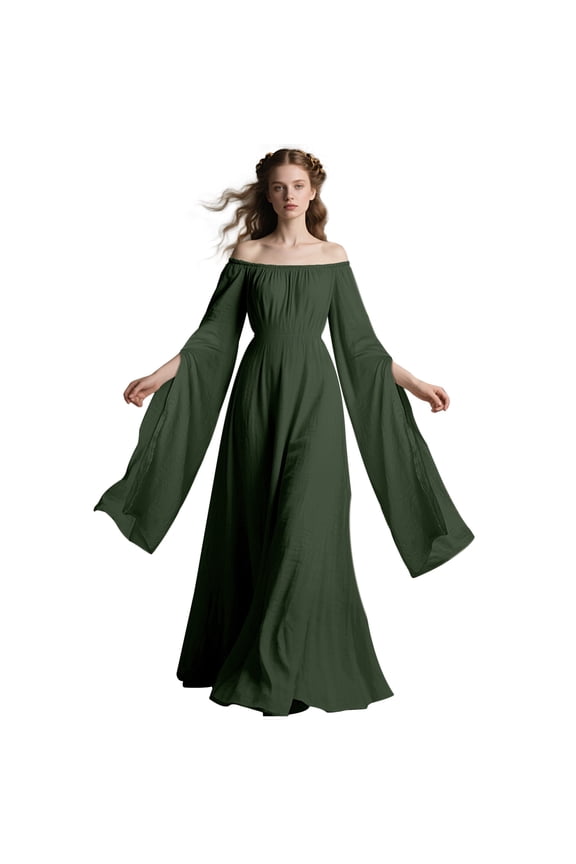 Women's Renaissance Medieval Dresses Victorian Off Shoulder Maxi Dress for Cosplay, Wedding & Halloween(Army Green-M)