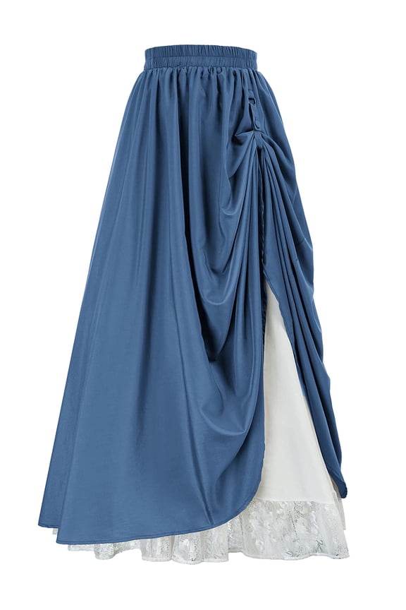 Women's Renaissance Skirt Victorian Peasant Double-Layer Maxi Long Skirt
