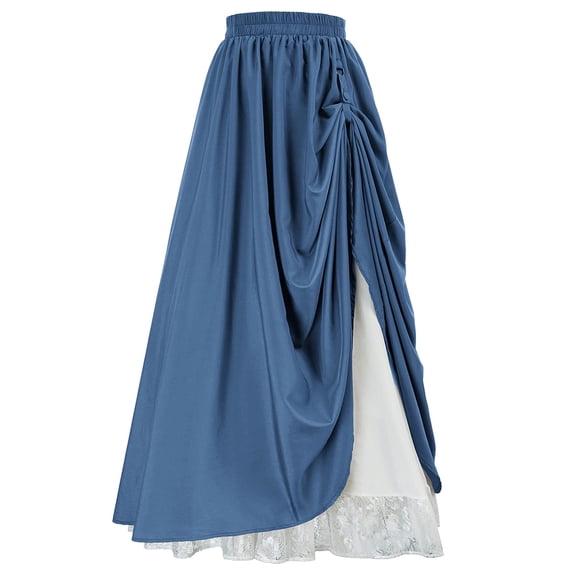 L'VOW Women's Renaissance Skirt Victorian Peasant Double-Layer Maxi Long Skirt
