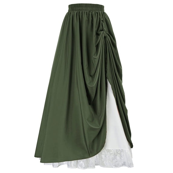 L'VOW Women's Renaissance Skirt Victorian Peasant Double-Layer Maxi Long Skirt