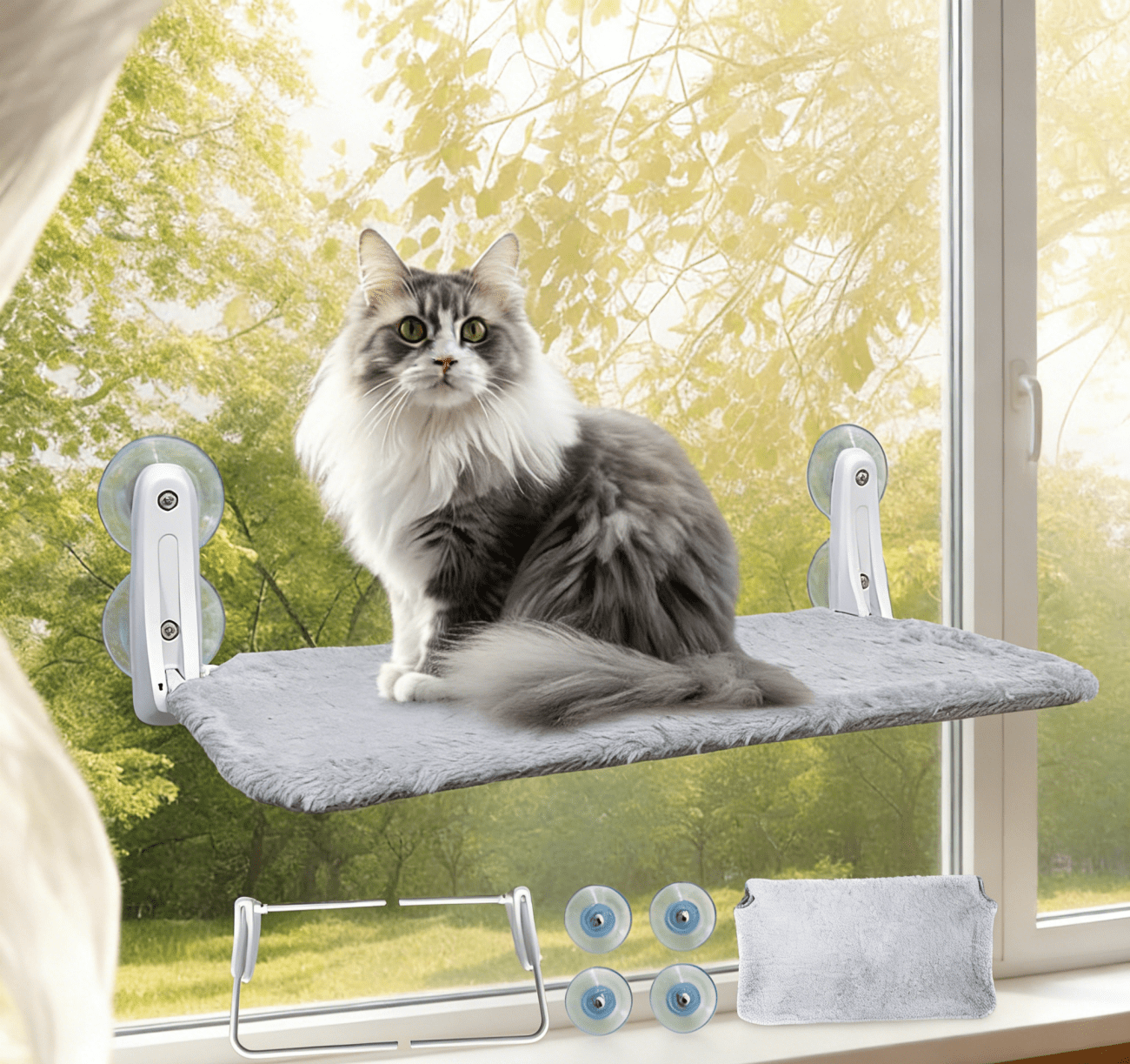 L&W BROS. Cat Window Perch Indoor Foldable Pat Hammock with 4 Updated Suction Cups Easy to Assemble Window Bed for Large (L 1Pc)
