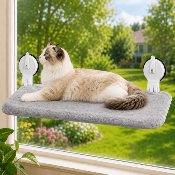 L&W BROS. Cat Window Hammock, Foldable Cat Window Perch with Lever Lock Suction Cups, Holds up to 50 lbs, Washable Cover (L 1Pc)