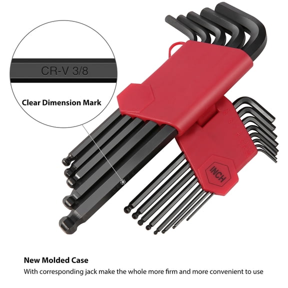 L-Wrench Hexagonal 36 PCS Wrench Set Long Arm Ball End Hex Key Socket Head Screw Wrench Multi-size Internal Hexagonal Spanner Inch/ Metric/ Star for Appliance Repair Tool