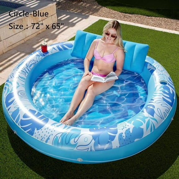 L/XL Inflatable Tanning Pool Lounge Float With Cup Holder, 70“X46”/85″ x 57″ Extra Large Pool Floats Adult with Pillow, 4 in 1 Tub Raft Floatie, Sunbathing Bed Lounge Blow Up Ball Pit Party