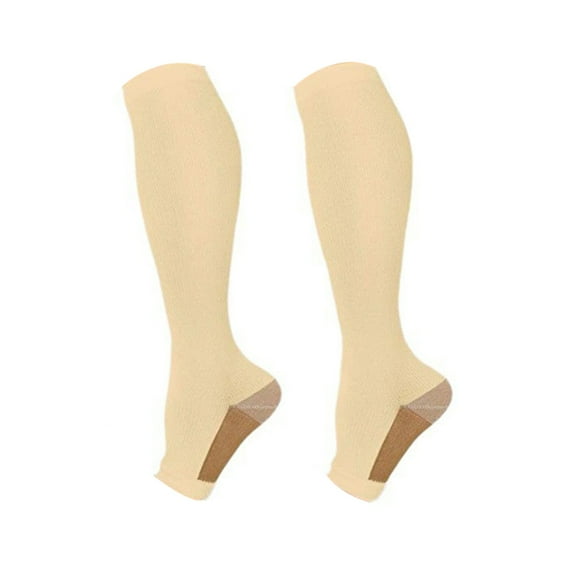 L/XL Open Toe Multi Function Nylon Pressure Socks Elastic Compression Sleep Socks,Beige,One Size