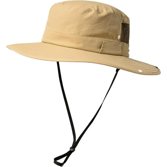 L/XL/XXL UV50+ Waterproof Wide Brim Bucket Sun Hat for Summer Fishing Hiking w/Detachable Strap & Vented Mesh