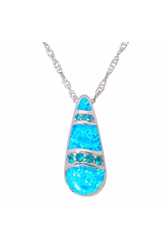 Bar Blue Opal Necklace, Sterling Silver, Includes Jewelry Box