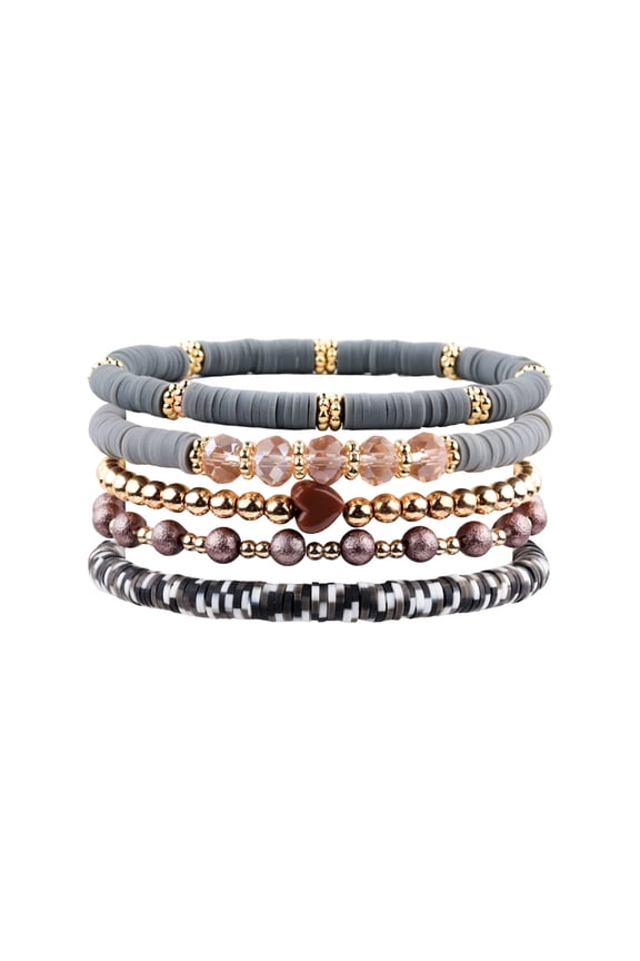 Boho Bracelet Heart Charm Beads Set (5 Pack) Multicolor