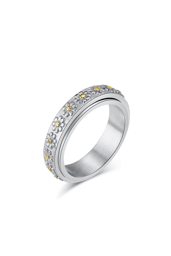 Women's Daisy Ring 360° Rotatable Design Fashion Ring Size 8