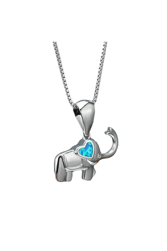 Elephant Light Blue Opal Necklace, Silver, 18 Inches