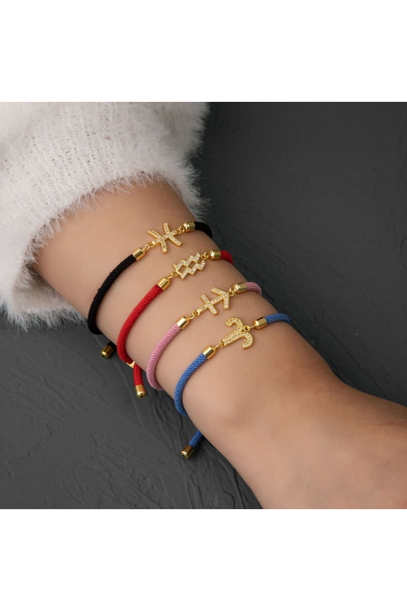 Gemini Black Braided Rope Bracelet - 12 Constellations with Gold Pendants Adjustable Bracelets