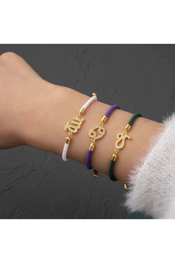 Gemini Braided Rope Bracelet with Gold Pendants and Constellations