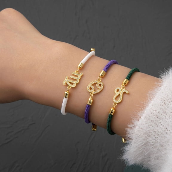 L.YY Gemini pink Braided Rope Bracelet - 12 Constellations with Gold Pendants Adjustable Bracelets