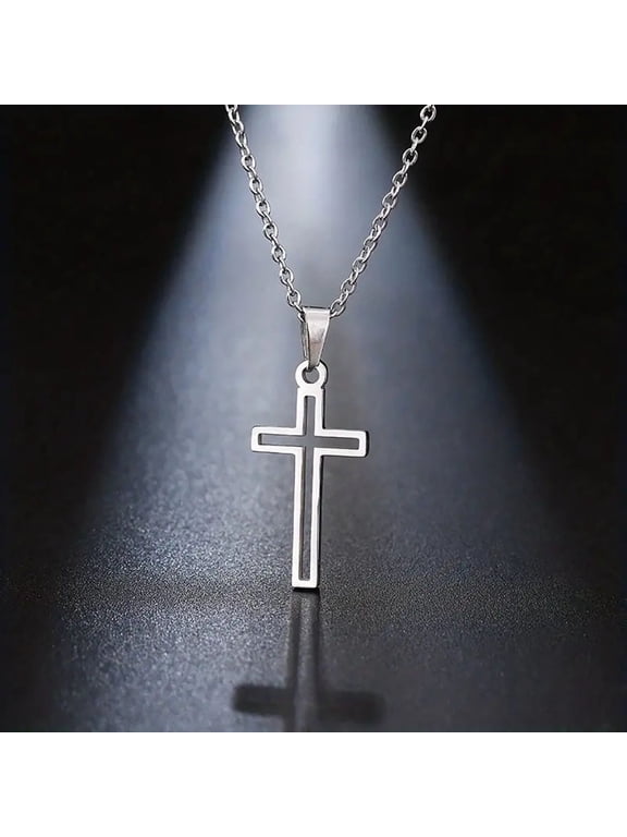 Hollow Cross Necklace, Silver, 17.72 Inches, Includes Gift Box
