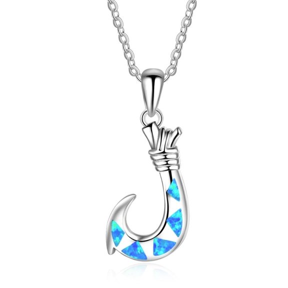L.YY Hook Opal Necklace, Silver, Includes Gift Box