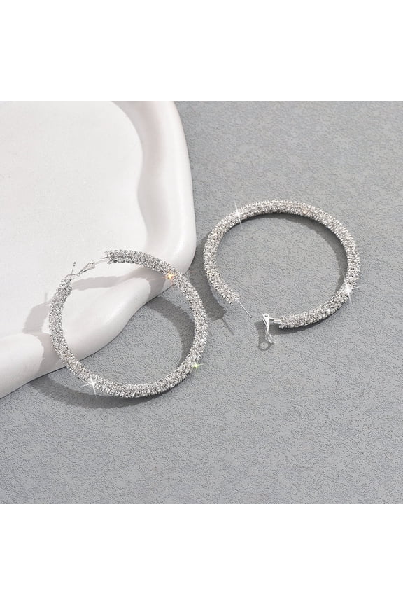 Hoop Silver Rhinestone Earrings, Silver, Gift Box, 2.87 in