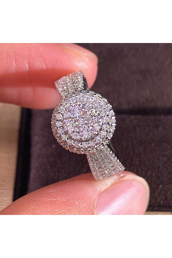 Luxury Cluster Diamond Ring with Pave Setting, Sparkling Cocktail Ring ,Size:6