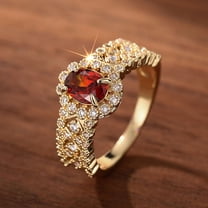 L.YY Oval Red Stone Cocktail Ring, Gold, Size: 7