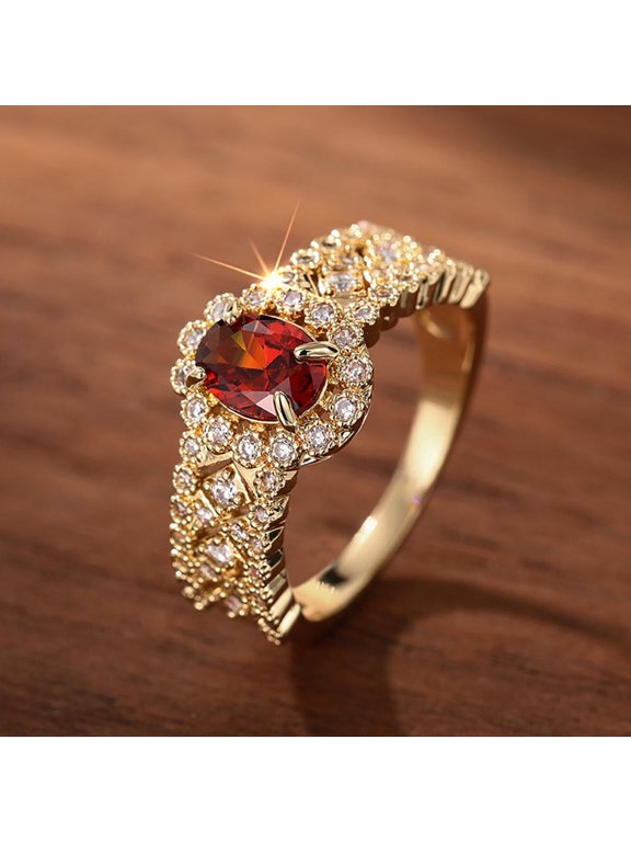 Oval Red Stone Ring, Gold, Size: 9