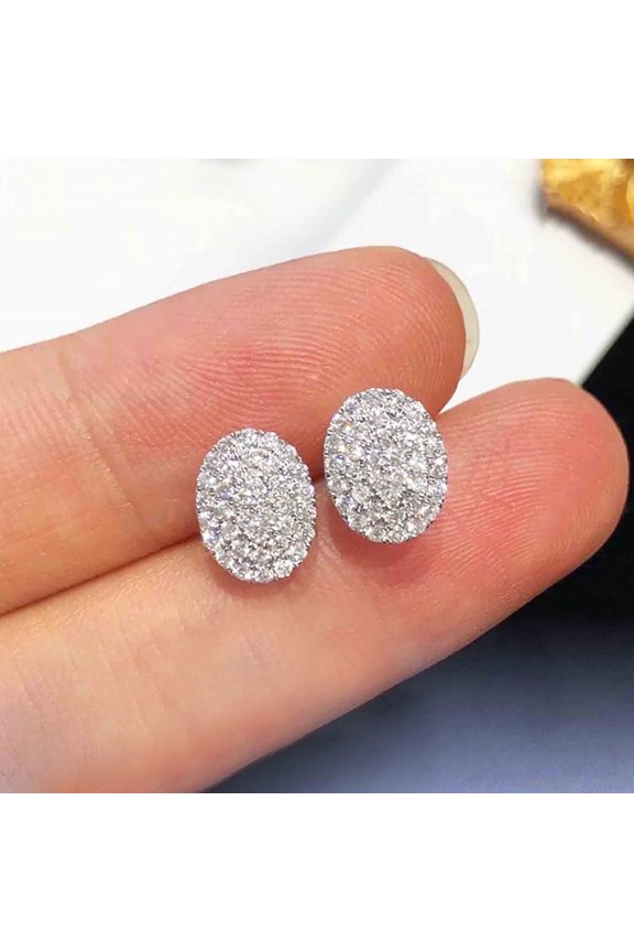 Oval Stud Clear Cubic Zirconia Earrings, Silver-Toned, Gift Box