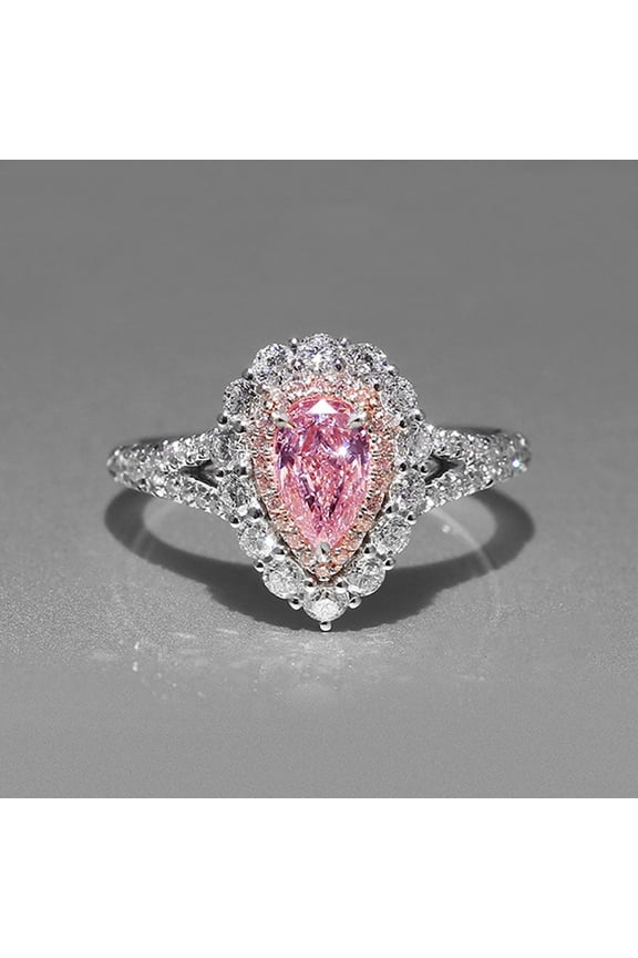 Pink Pear - Shaped Halo Diamond Ring , Size:6