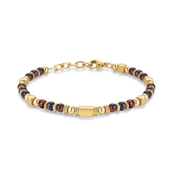 L.YY Red Tiger Eye Natural Stone Bracelet, Matte Gold Bead String, Adjustable Chain Bracelet, Matte Square Bead Bracelet