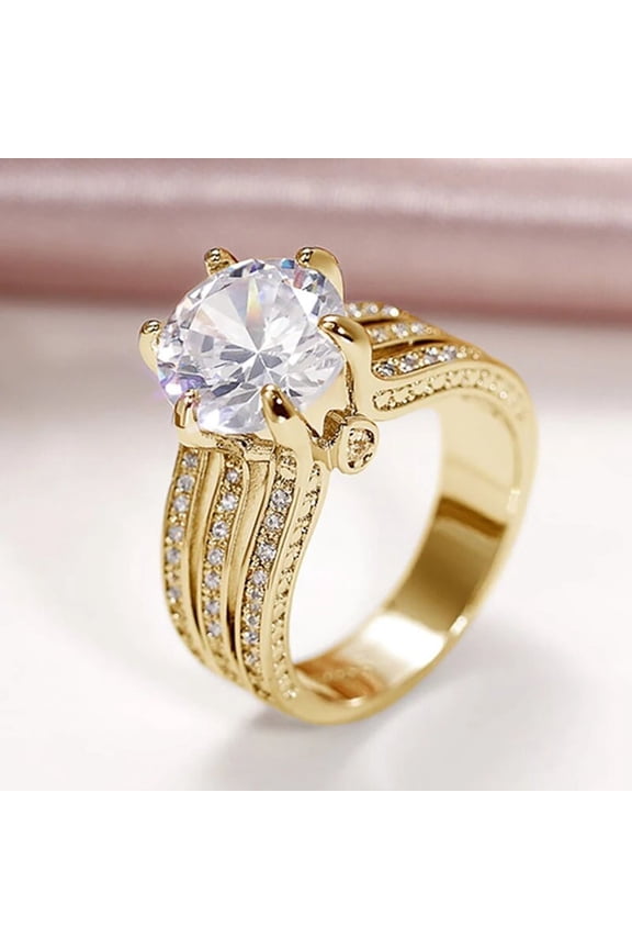 Sparkling Cubic Ring, Gold - Ring for Women Size: 7