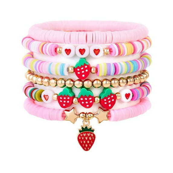 L.YY Strawberry Bracelet Beaded Set with 6 Bracelets, Multicolor (6 Pack)