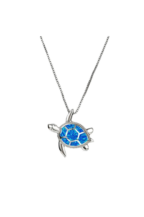 Turtle Blue Opal Necklace, Silver, 18 Inches, Includes Jewelry Box