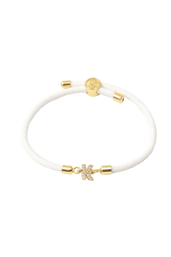 White rope - woven bracelet with diamond - inlaid letter "H" charm, adjustable bracelet