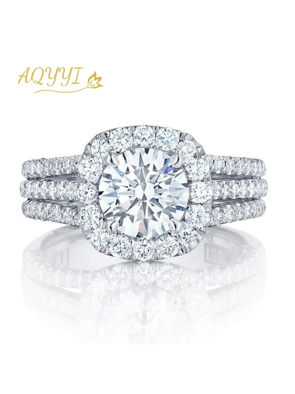 Women's Stylish Full Cubic Zirconia Engagement Ring,White Gold Plated Round Cut Statement Bridal Wedding Ring, Vintage Pave Promise Ring, Size 6
