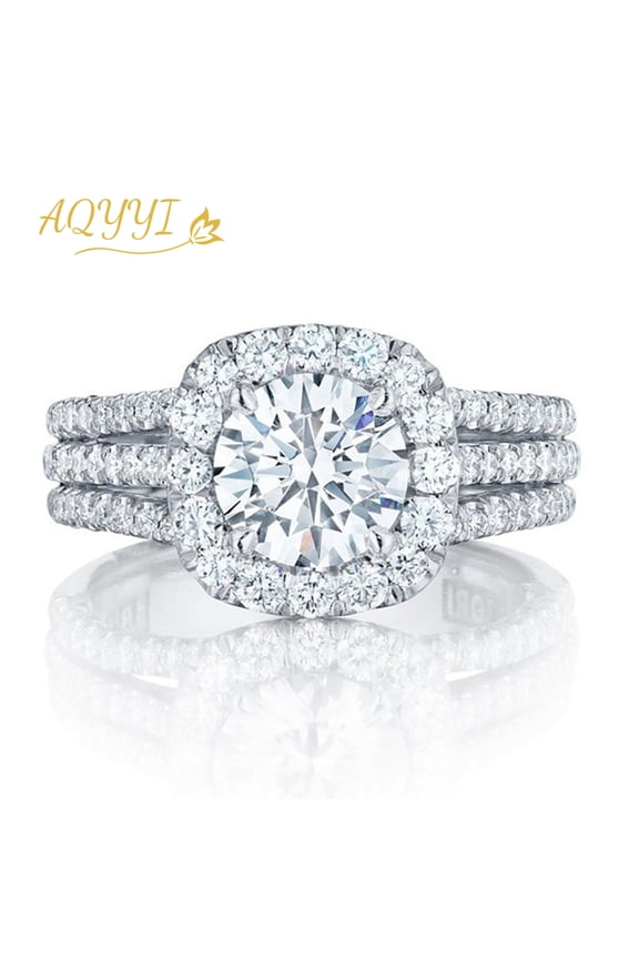 AQYYI Women's Stylish Full Cubic Zirconia Engagement Ring,White Gold Plated Round Cut Statement Bridal Wedding Ring, Vintage Pave Promise Ring, Size 7