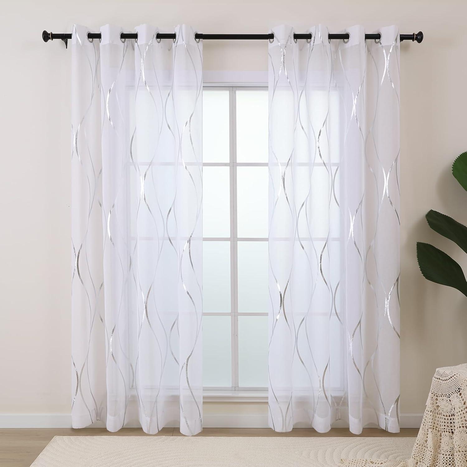 Curated visual reference: Gallery Detail: L Z E White And Silver Sheer Curtains 108 Inches