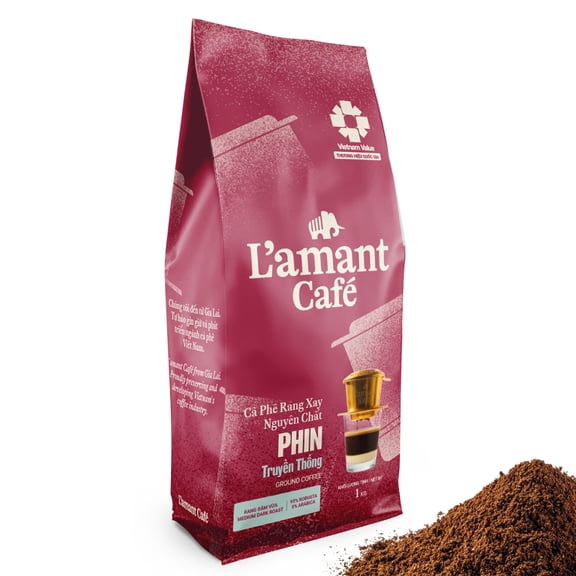 L'amant Caf Traditional Vietnamese Medium-Dark Roast Phin Ground Coffee, Bold & Captivating Notes, Ideal for Iced Milk Coffee & Home Coffee Maker, 2.2 LBs (1KG)