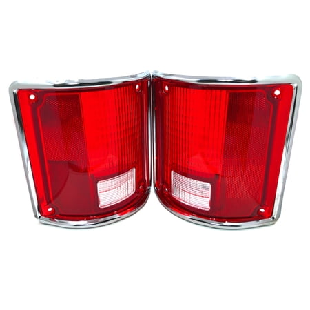 L and R Hand Chrome Trim Tail Light Lens Set for 1973-91 Chevy C10 Pick Up Truck