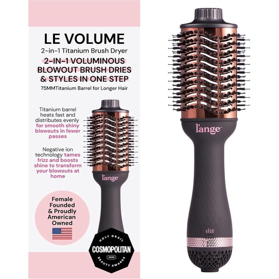 L'ange Hair Le Volume 2-in-1 Titanium Blow Dryer Brush Blush Hot Air Brush with Oval Barrel