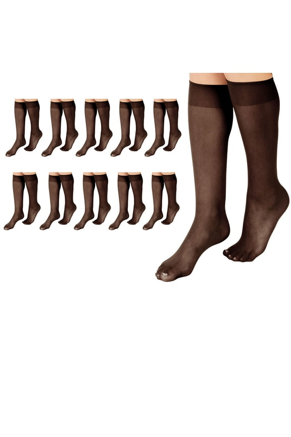 Everyday Women's Nylon Knee Highs Stockings Sheer Toe, 10 Pack