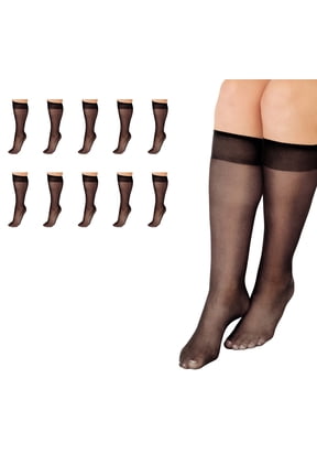 Everyday Women's Nylon Plus Size Knee Highs Stockings Sheer Toe, 10 Pack