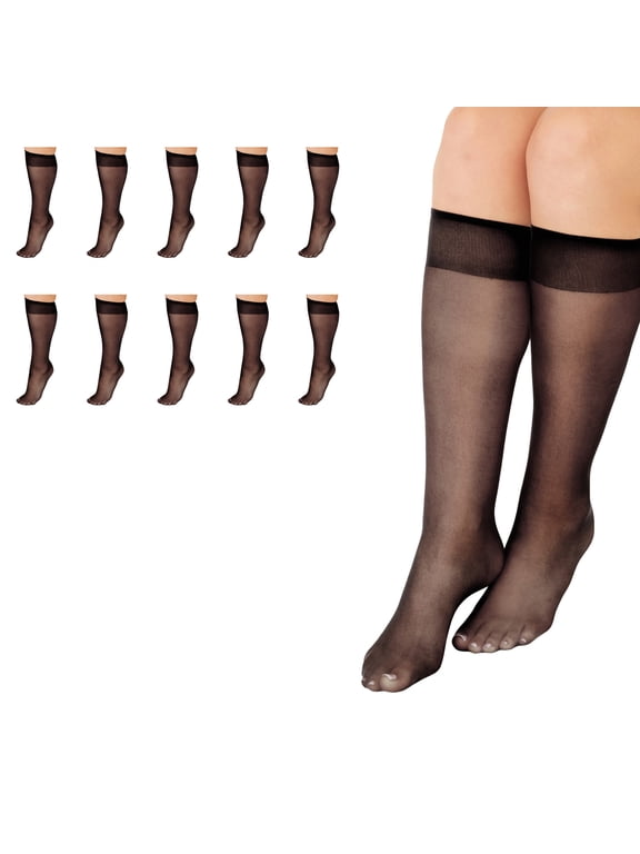Brand Everyday Women's Nylon Knee Highs Stockings Sheer Toe, 10 Pack