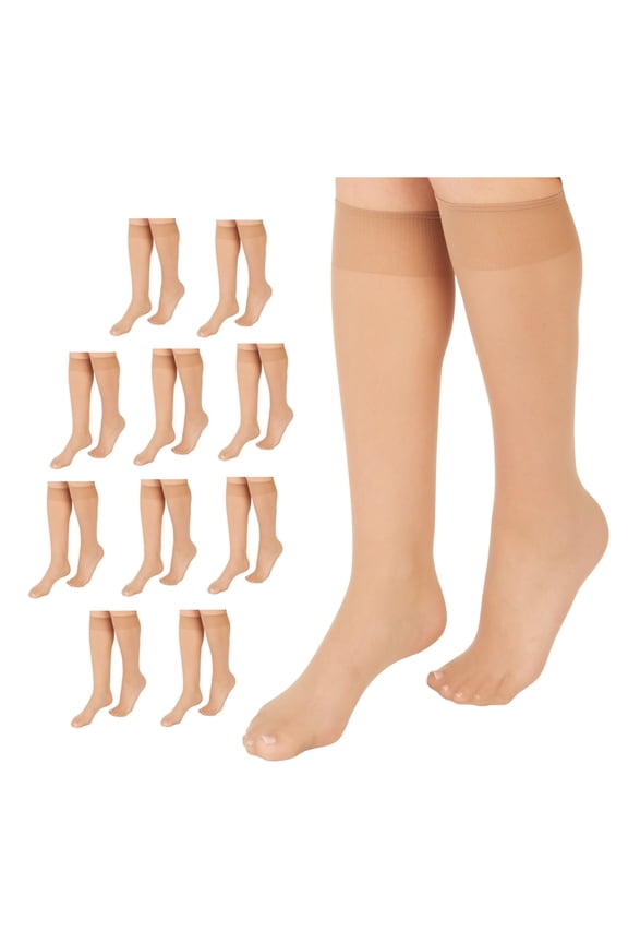 Brand Everyday Women's Nylon Knee Highs Stockings Sheer Toe, 10 Pack
