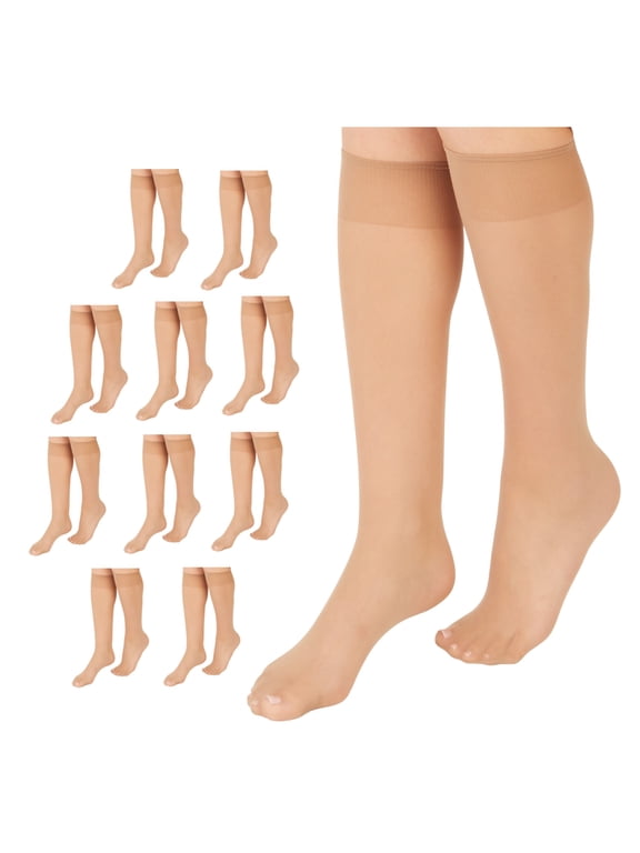 Brand Everyday Women's Nylon Knee Highs Stockings Sheer Toe, 10 Pack
