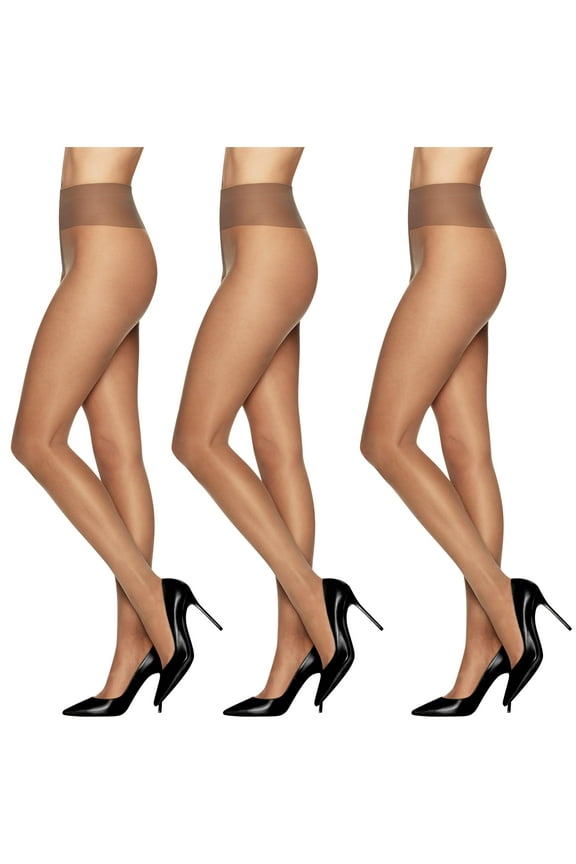 Sheer Energy Standard-Panty Sheer Toe Nylon Pantyhose, Suntan, Size Q (Pack of 3)