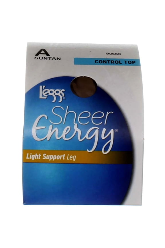 Sheer Energy Control Top Pantyhose, Suntan 90650, Size A, Sheer Toe, Light Support Leg