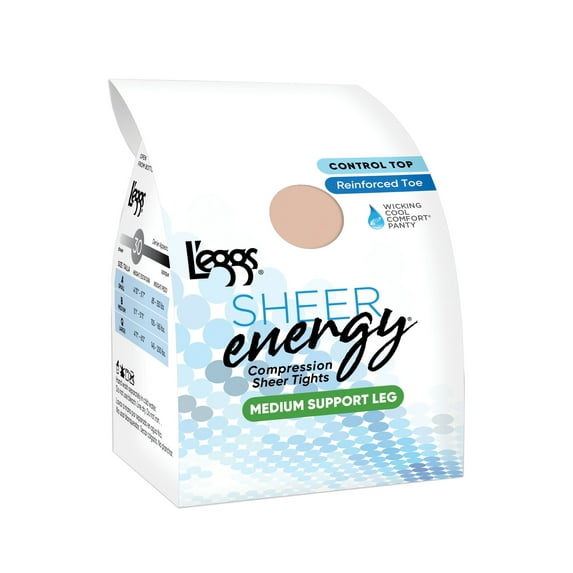L'eggs Sheer Energy Control Top, Reinforced Toe Pantyhose 6-Pack Beige Q Women's